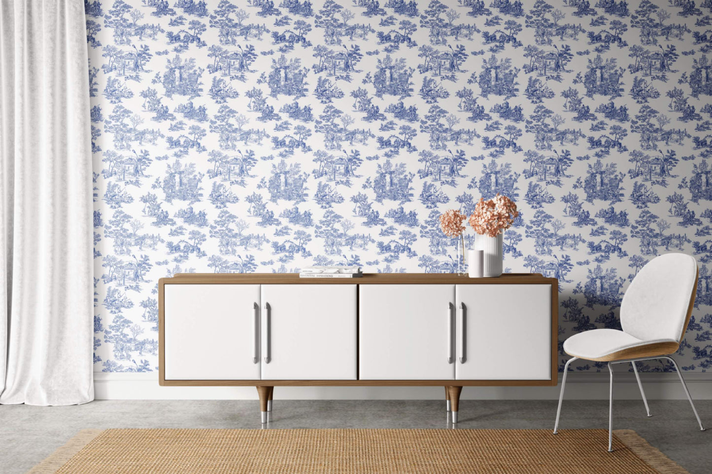 Apocalypse Toile Wallpaper by XAWD is a traditional Delftware toile pattern that shows how beautiful an apocalypse can be.