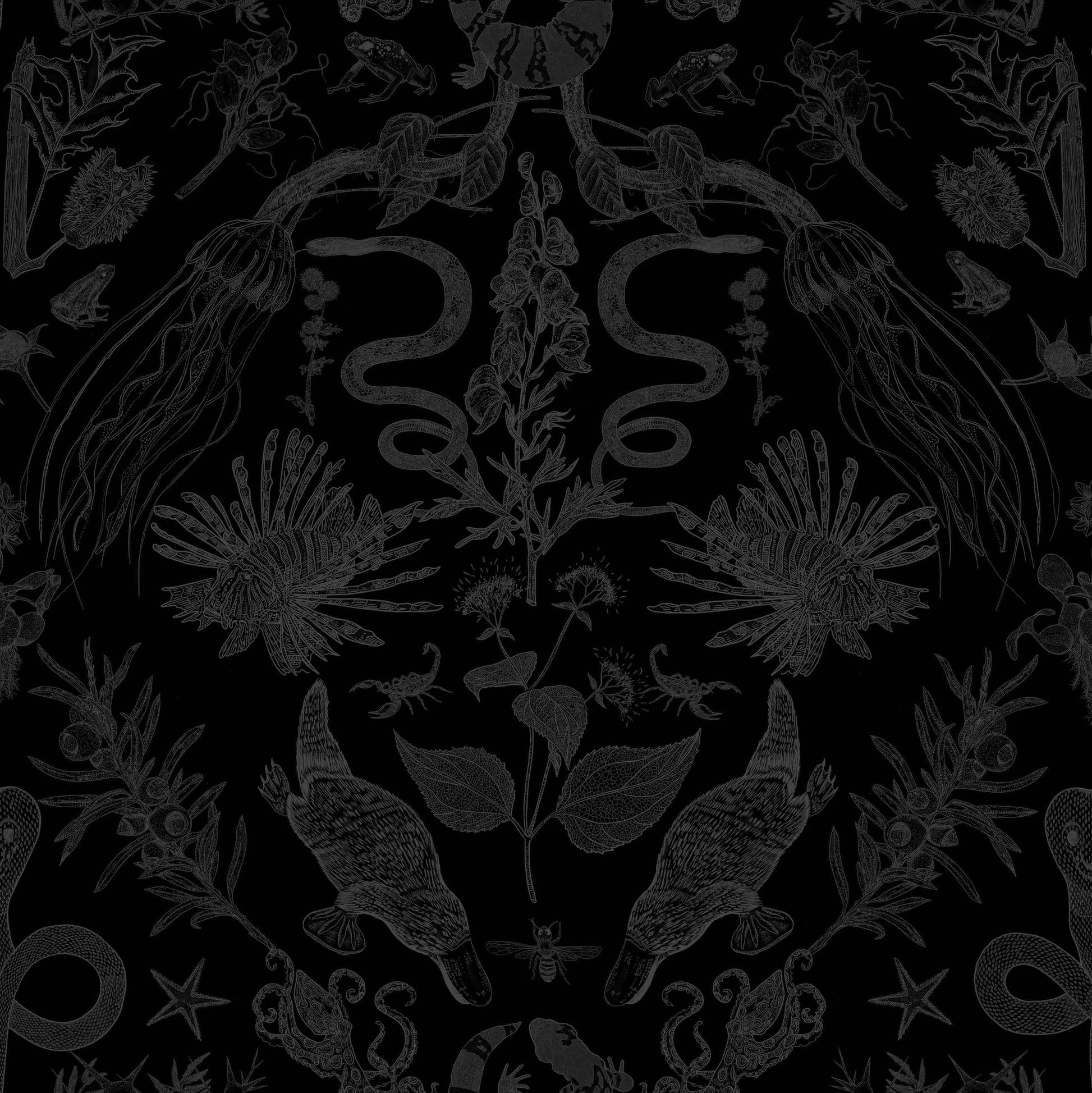 Critters Wallpaper by XAWD is a fun pattern that features all your favorite poisonous critters. Even the platypus!