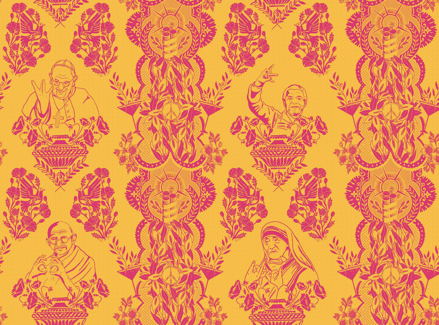 Real Ones Wallpaper by XAWD is a damask pattern that's sure to upset some people. But it's funny and pretty so who cares!