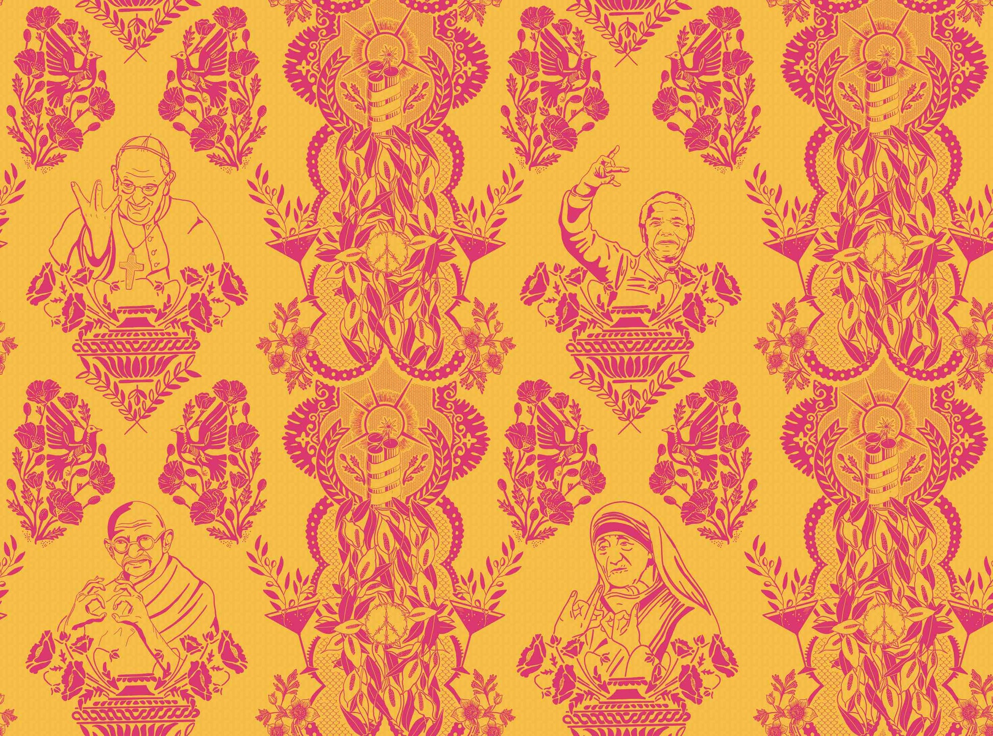 Real Ones Wallpaper by XAWD is a damask pattern that's sure to upset some people. But it's funny and pretty so who cares!