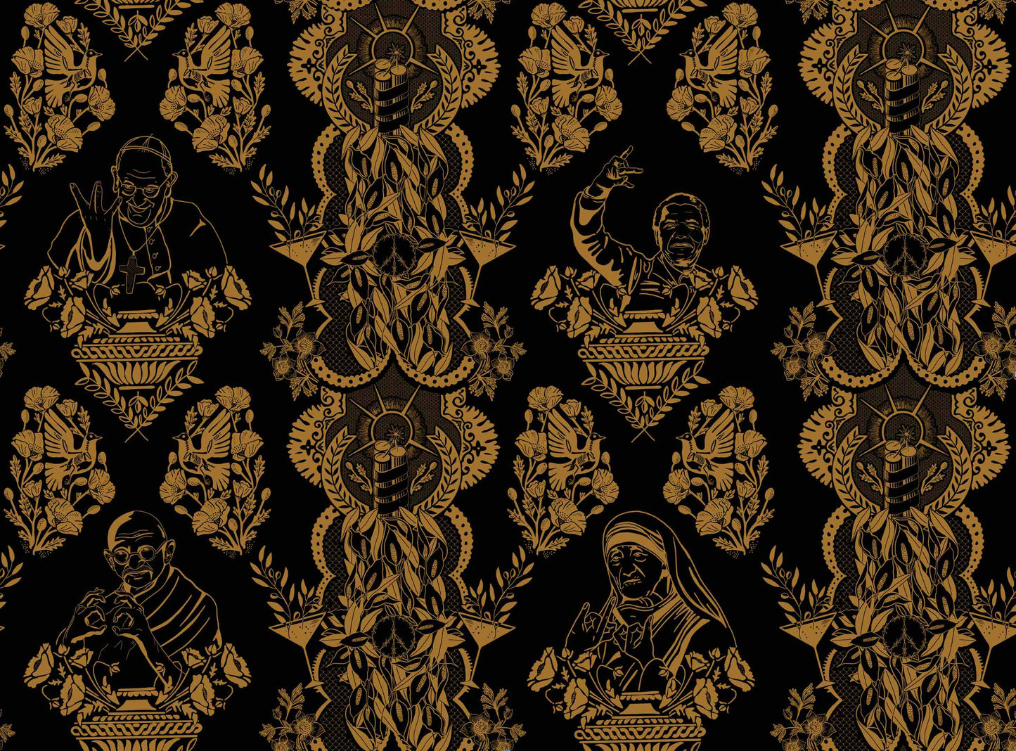 Real Ones Wallpaper by XAWD is a damask pattern that's sure to upset some people. But it's funny and pretty so who cares!