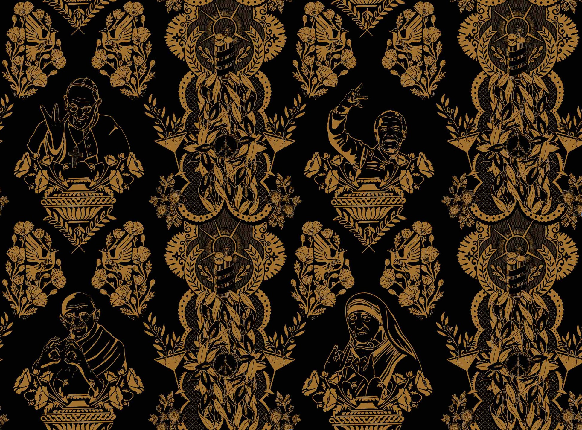 Real Ones Wallpaper by XAWD is a damask pattern that's sure to upset some people. But it's funny and pretty so who cares!