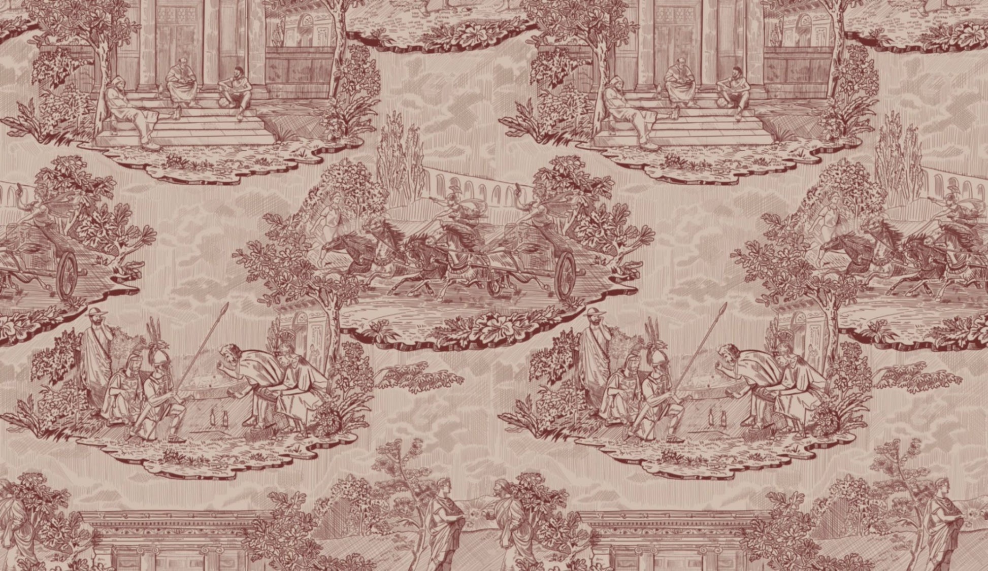 Thug Life Wallpaper by XAWD is a playful traditional toile pattern that shows some modern crimes happening in ancient times.