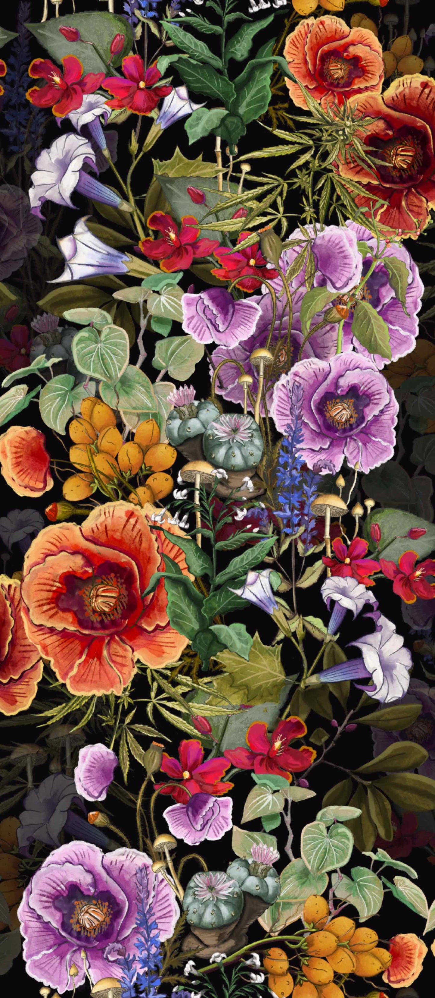 The War On Plants Wallpaper by XAWD is a beautiful floral pattern that only includes plants that might be illegal to grow