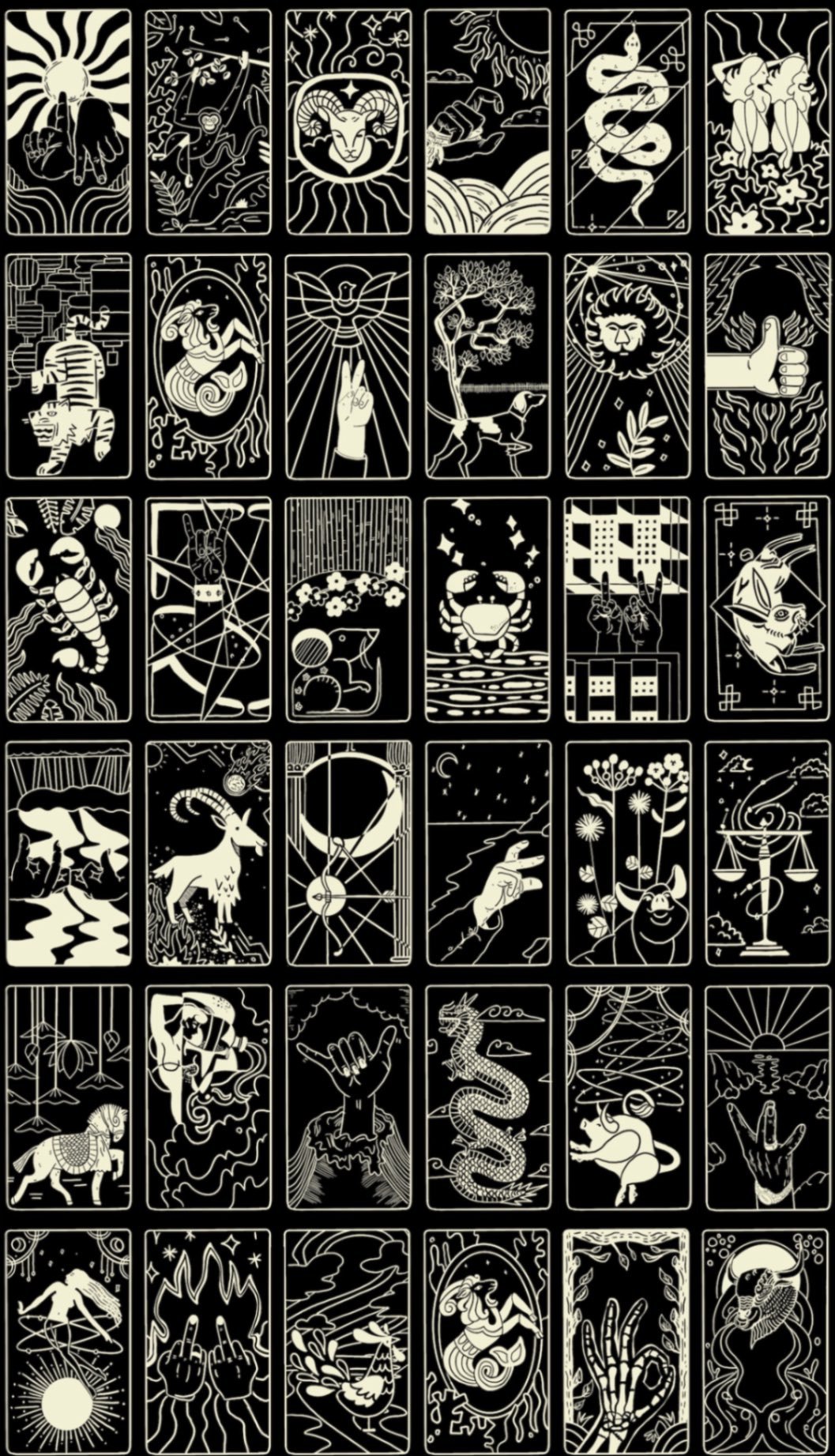 What's Your Sign? Wallpaper by XAWD is a fun take on tarot cards, with some new signs that you probably haven't seen before.