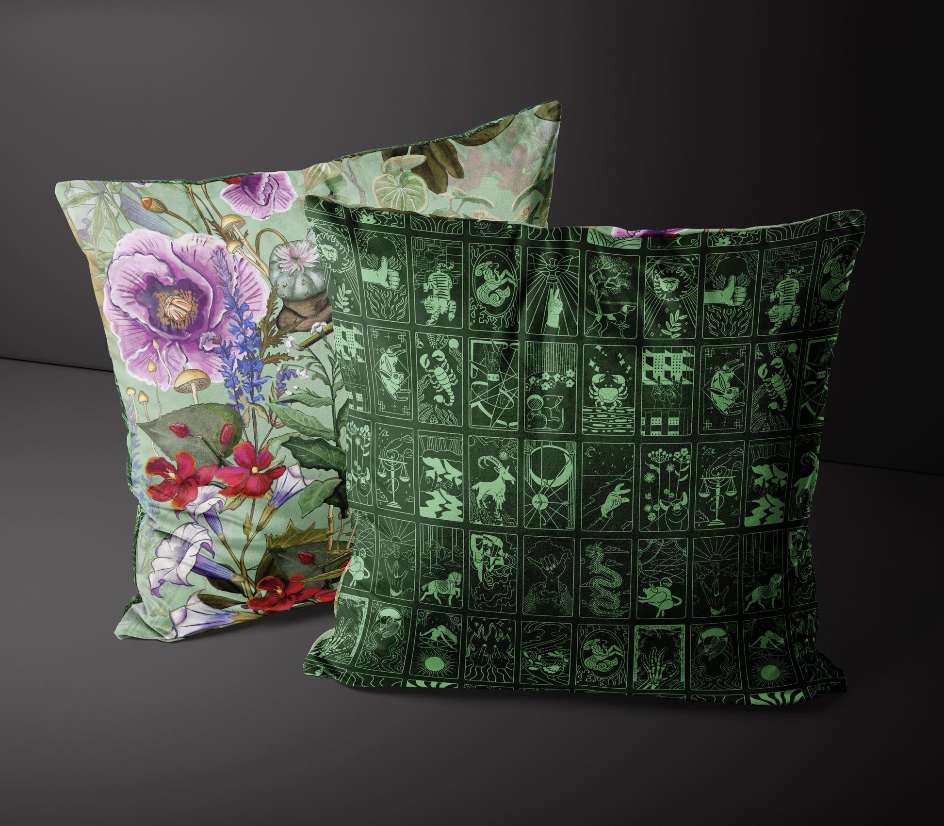 XAWD Original Pillow Fights Pillow in Velvet. This match features What’s Your Sign? Green/Mint VS War on Plant Mint/Multi